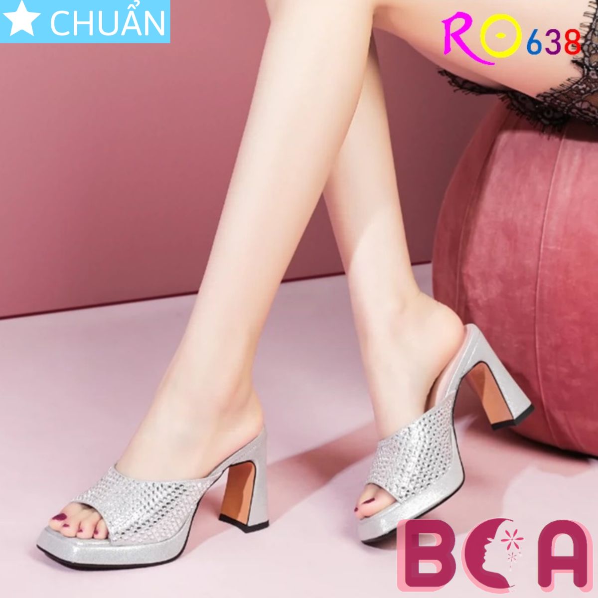 Sục nữ cao gót 8 phân RO638 ROSATA tại BCASHOP thiết kế quai ngang bản to đính hạt lấp lánh, siêu sang, tôn dáng, tôn da