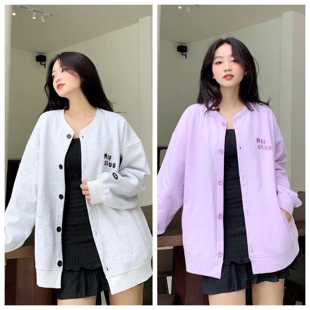 Áo Khoác Nỉ Thu Đông Cài Cúc 2 Màu Trắng Tím MIF CLUB