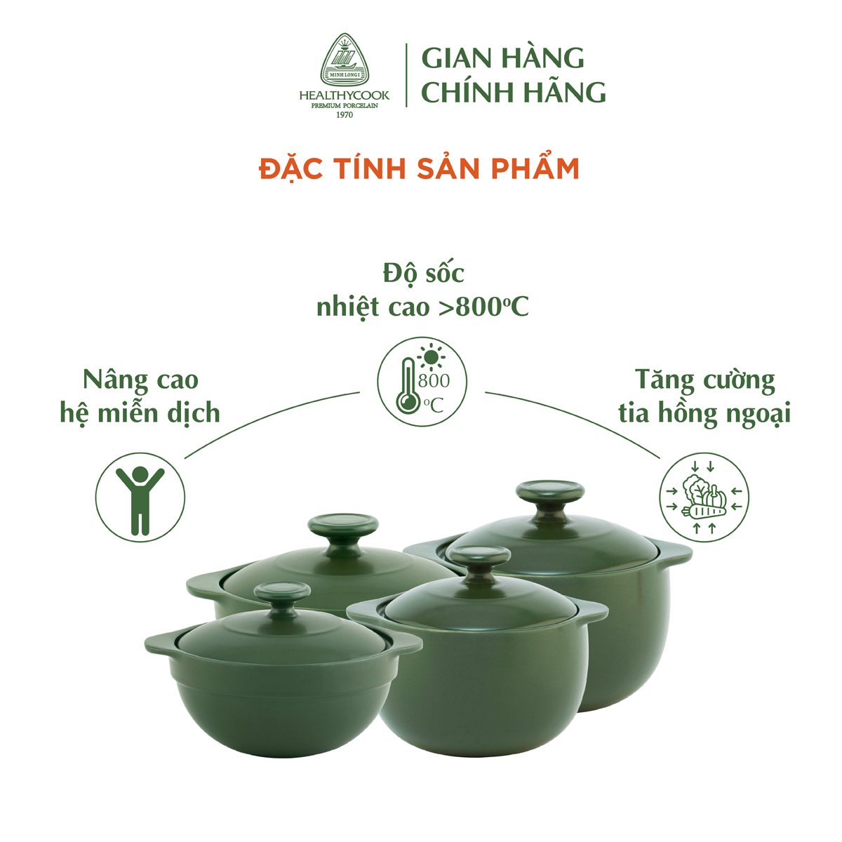 Bộ 4 nồi sứ dưỡng sinh Minh Long (0.35L/0.55L - 0.4L/0.85L) - Hàng Chính Hãng