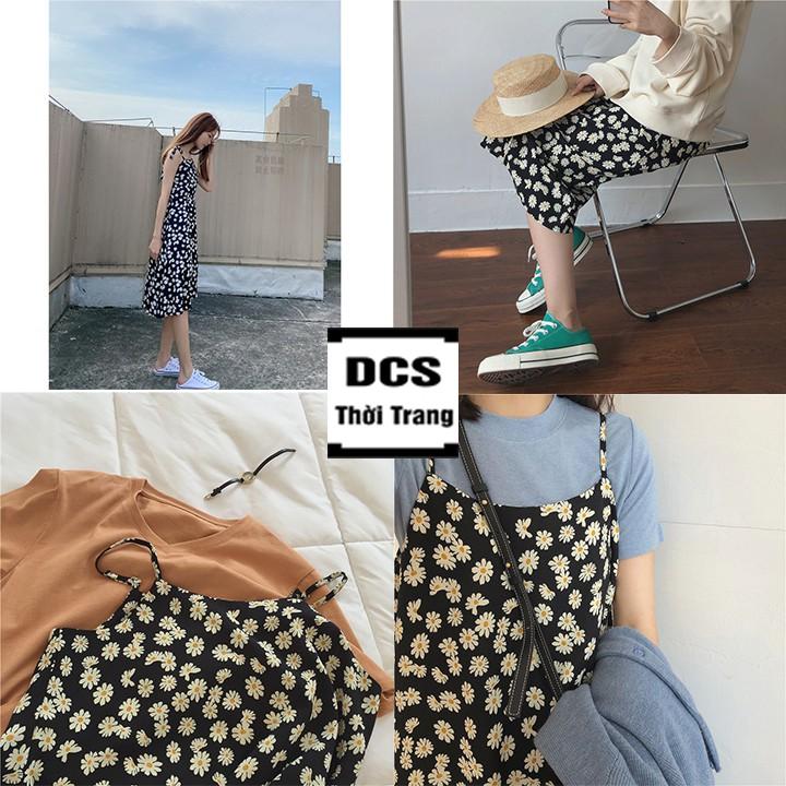 Váy Yếm 2 Dây Hoa Cúc Chất Thô Dáng Vay A Nhẹ