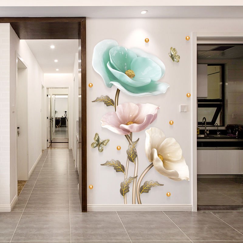 Decal dán tường hoa mẫu đơn nghệ thuật