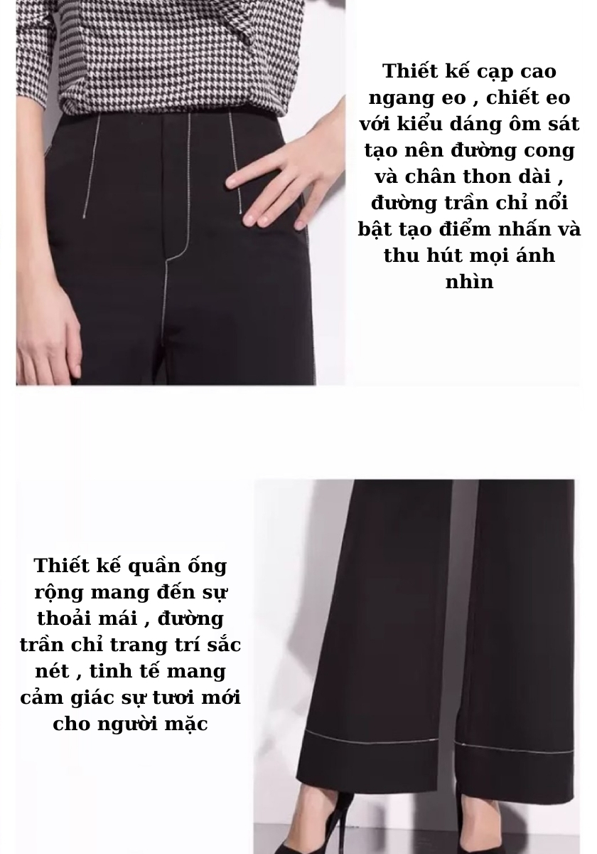 Quần ống rộng nữ lưng cao trần chỉ trang trí BY AUGUST DESIGN