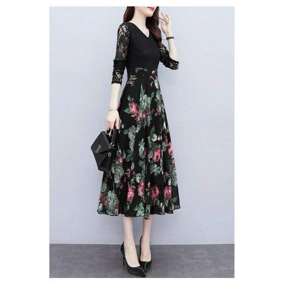 HÀNG NHẬP - ĐẦM REN TAY DÀI CHÂN VÁY VOAN HOA