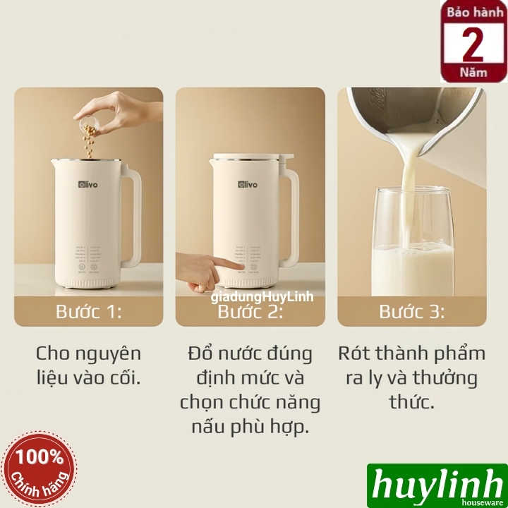 Máy xay nấu sữa hạt mini Olivo CB2000 - Dung tích 1000ml - 10 Chức năng - Hàng chính hãng