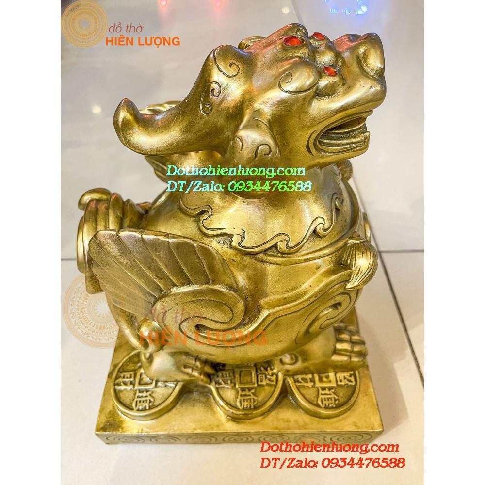 Tỳ Hưu Ngồi Bệ Vuông Để Két Bằng Đồng Vàng Nguyên Chất Kích Thước 25x20x20cm, Nặng 3,5Kg