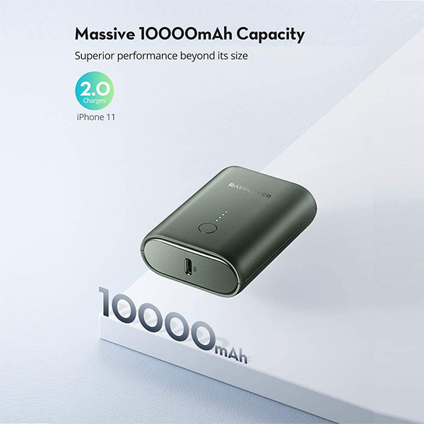 Pin Sạc Dự Phòng RAVPower 10000mAh Tích Hợp USB Type-C In/Out Hỗ Trợ Sạc Nhanh PD Power Delivery 18W và Quick Charge QC 3.0 RP-PB194 - Hàng Chính Hãng