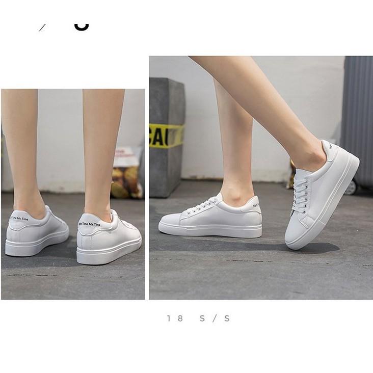 Giày da PU trắng đế bệt phong cách năng động cho nữ