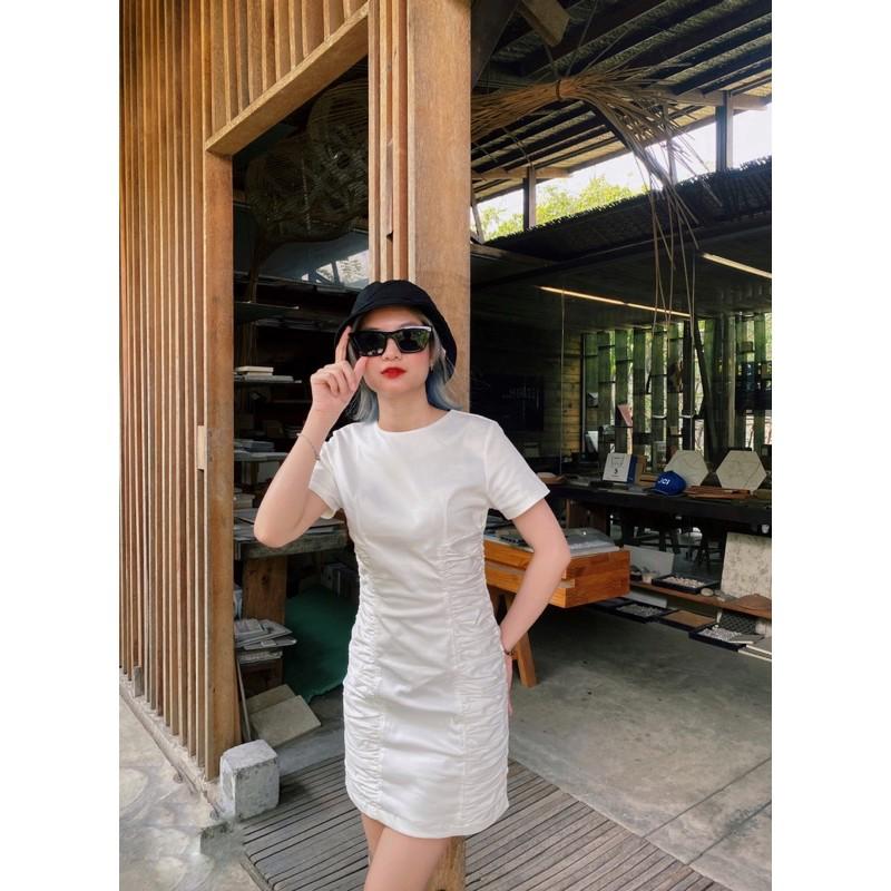 - Đầm nhún eo tay ngắn