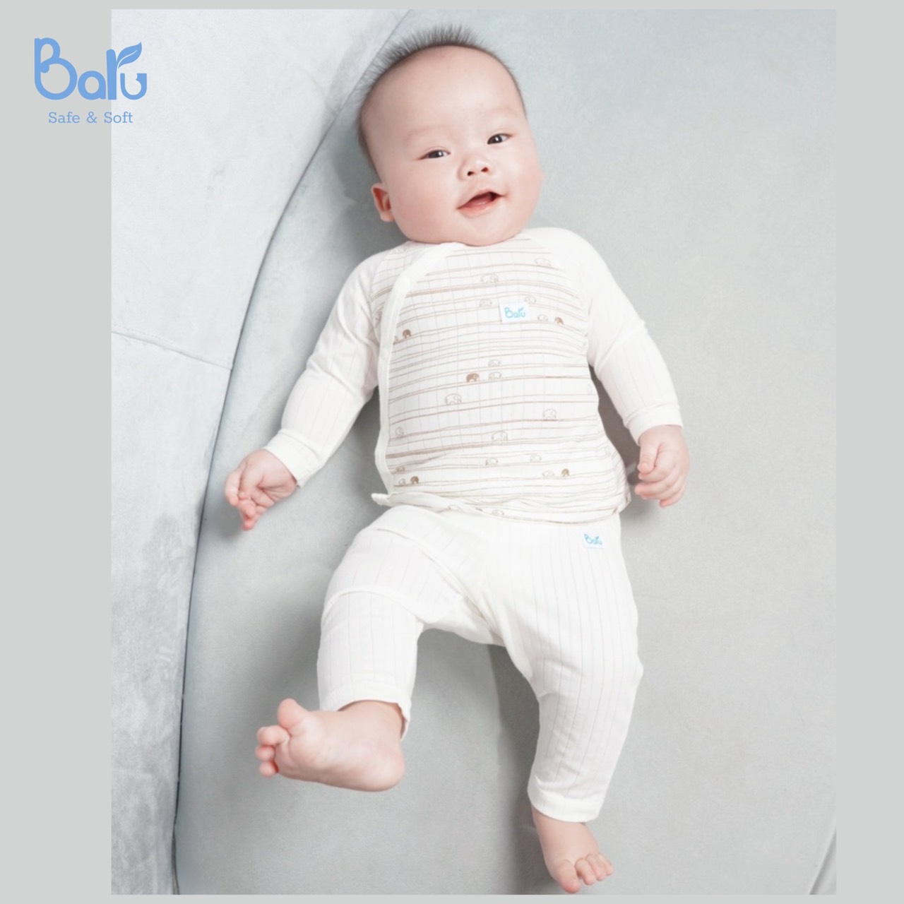 Bộ sơ sinh  BARU cotton dài tay,cài lệch kèm phụ kiện thời trang trẻ em ( 0-3m )