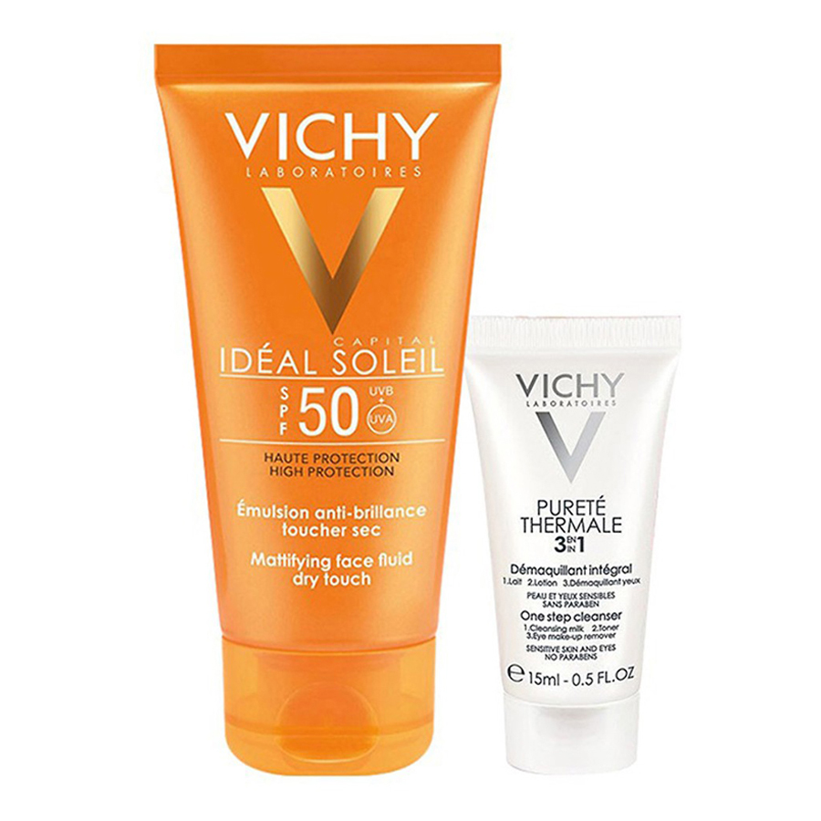 Bộ Đôi Kem Chống Nắng Không Gây Nhờn Rít Vichy Ideal Soleil Dry Touch (50ml) + Sữa Rửa Mặt Tẩy Trang Purete Thermale 3in1 (5ml) - 100940176