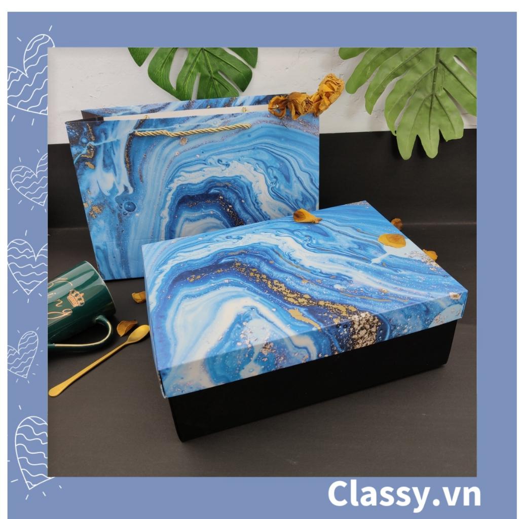 XÉ LẺ túi giấy Classy hoặc Hộp quà gấp kích thước 30,5x22x10cm quà tặng hoạ tiết màu xanh blue Q754