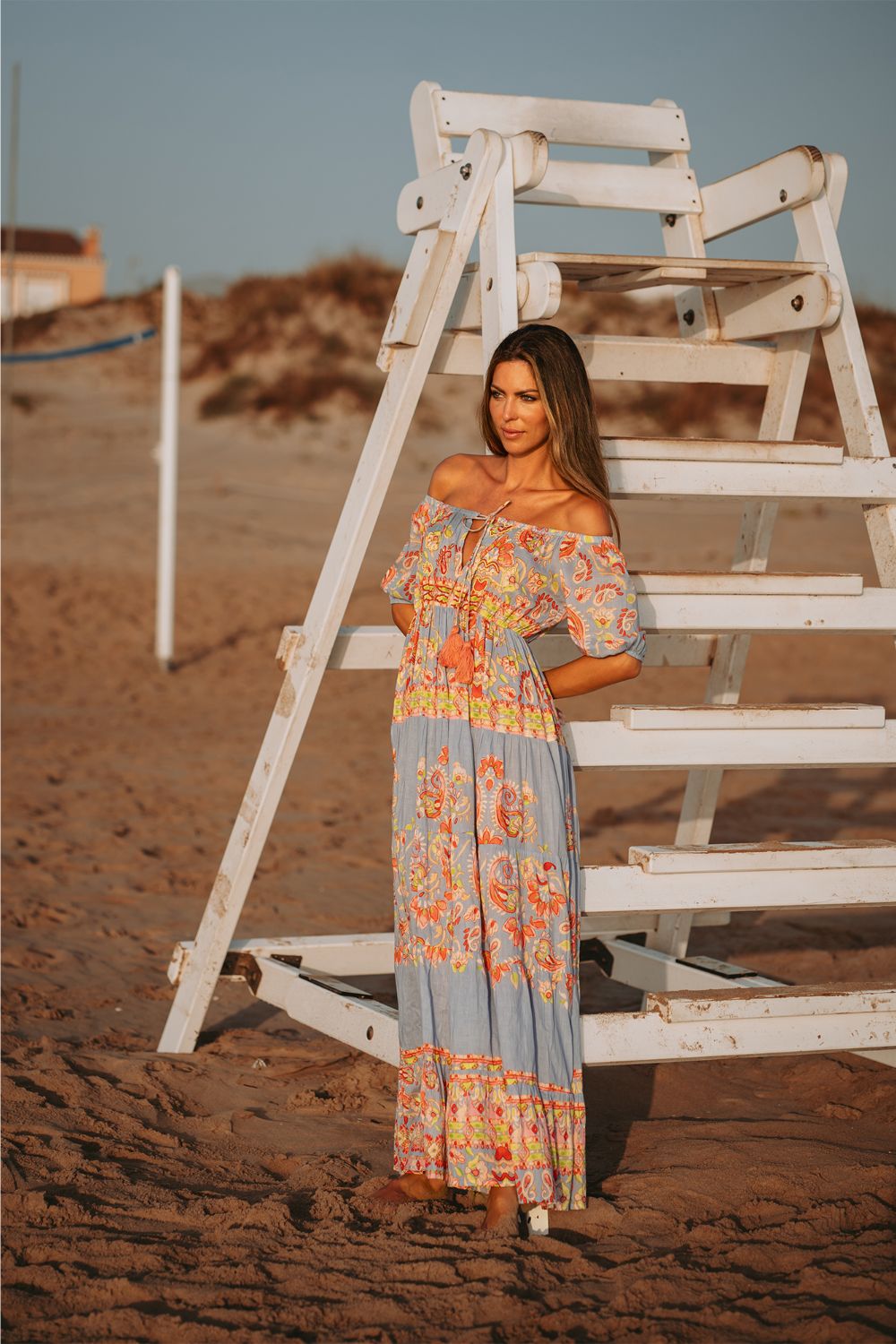 Maxi Trễ Vai Kết Cườm Cotton Isla Bonita