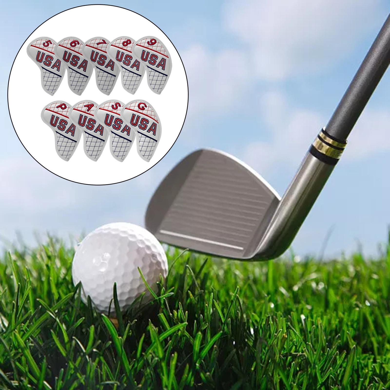 10Pcs Golf Iron Head Covers PU Leather Golf Equipment 5-9 A,S,P,x,G Protector Guard