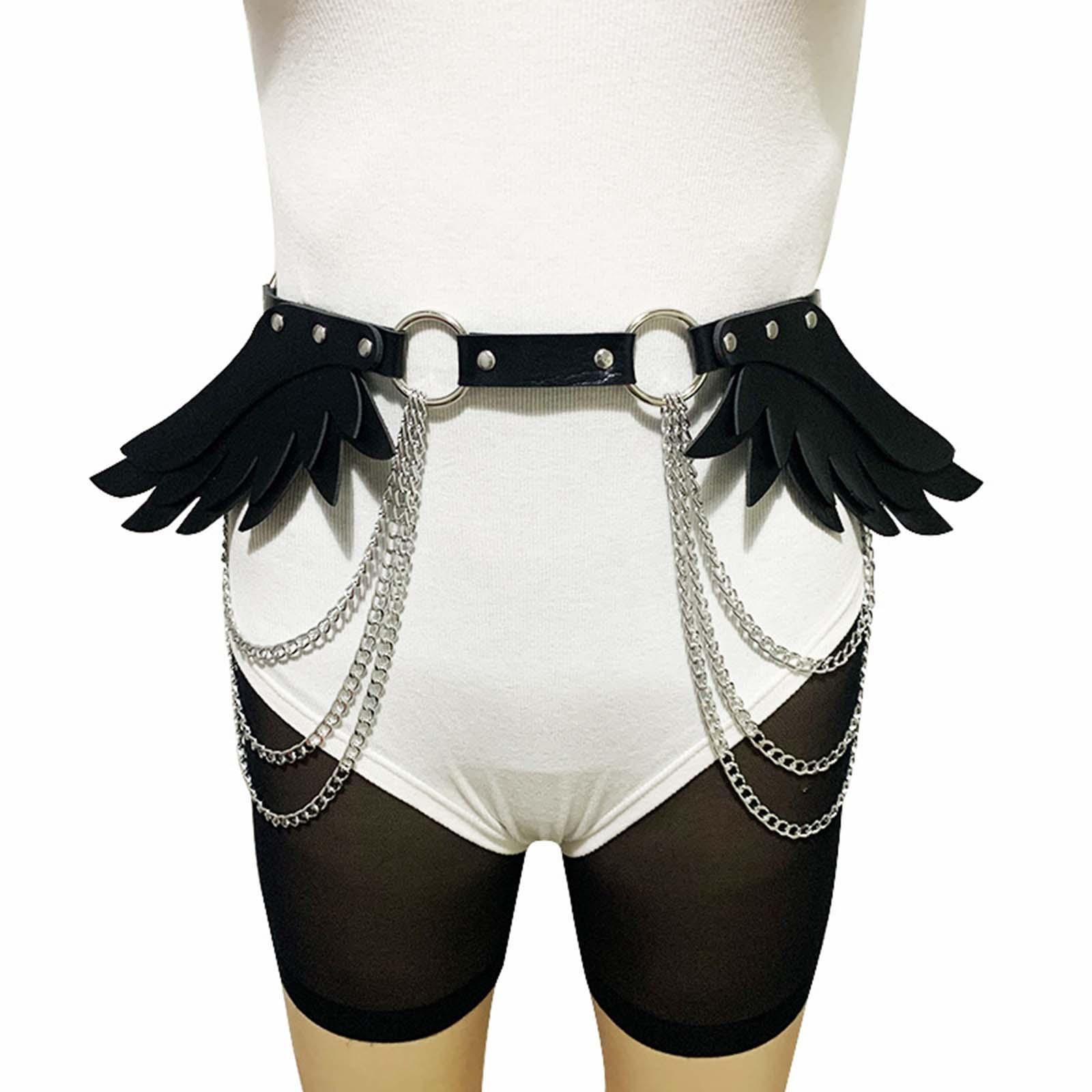 Punk Waist Chain Belt with Wing Punk Rock Belt for Pants Cosplay Rave Outfit
