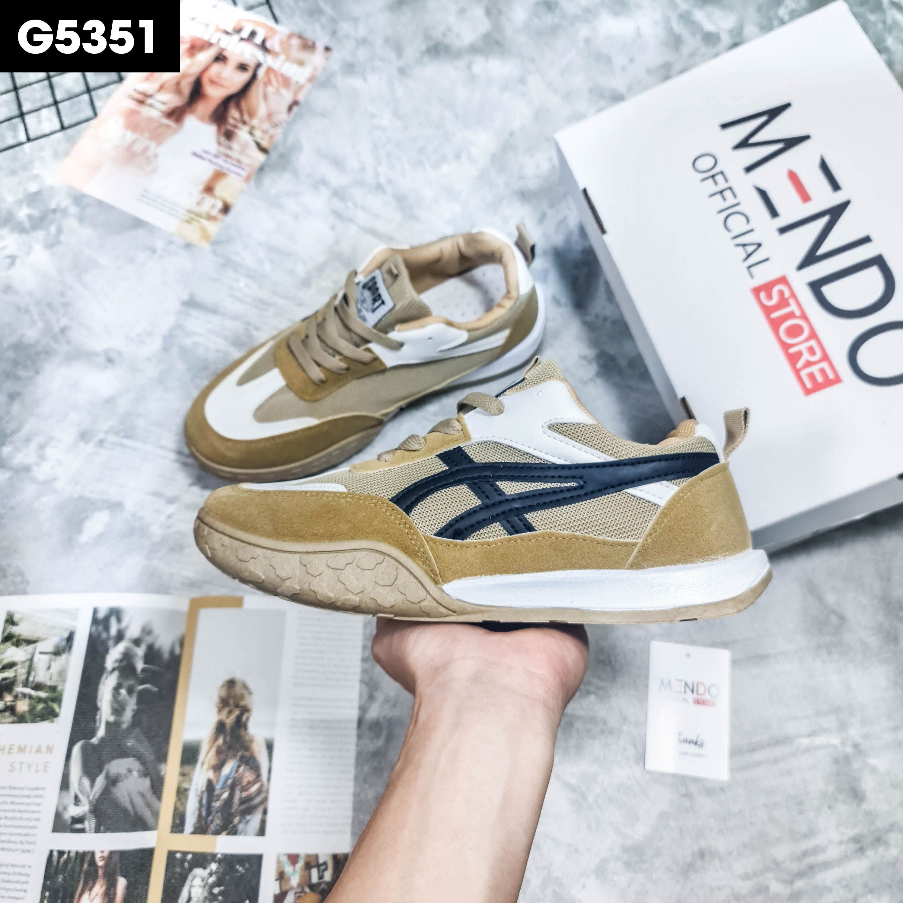 Giày Thể Thao Nam MENDO - Giày Sneaker Màu Đen - Trắng - Kaki, Giày Thể Thao Dáng Hàn Quốc, Phù Hợp Mọi Lứa Tuổi  - G5341