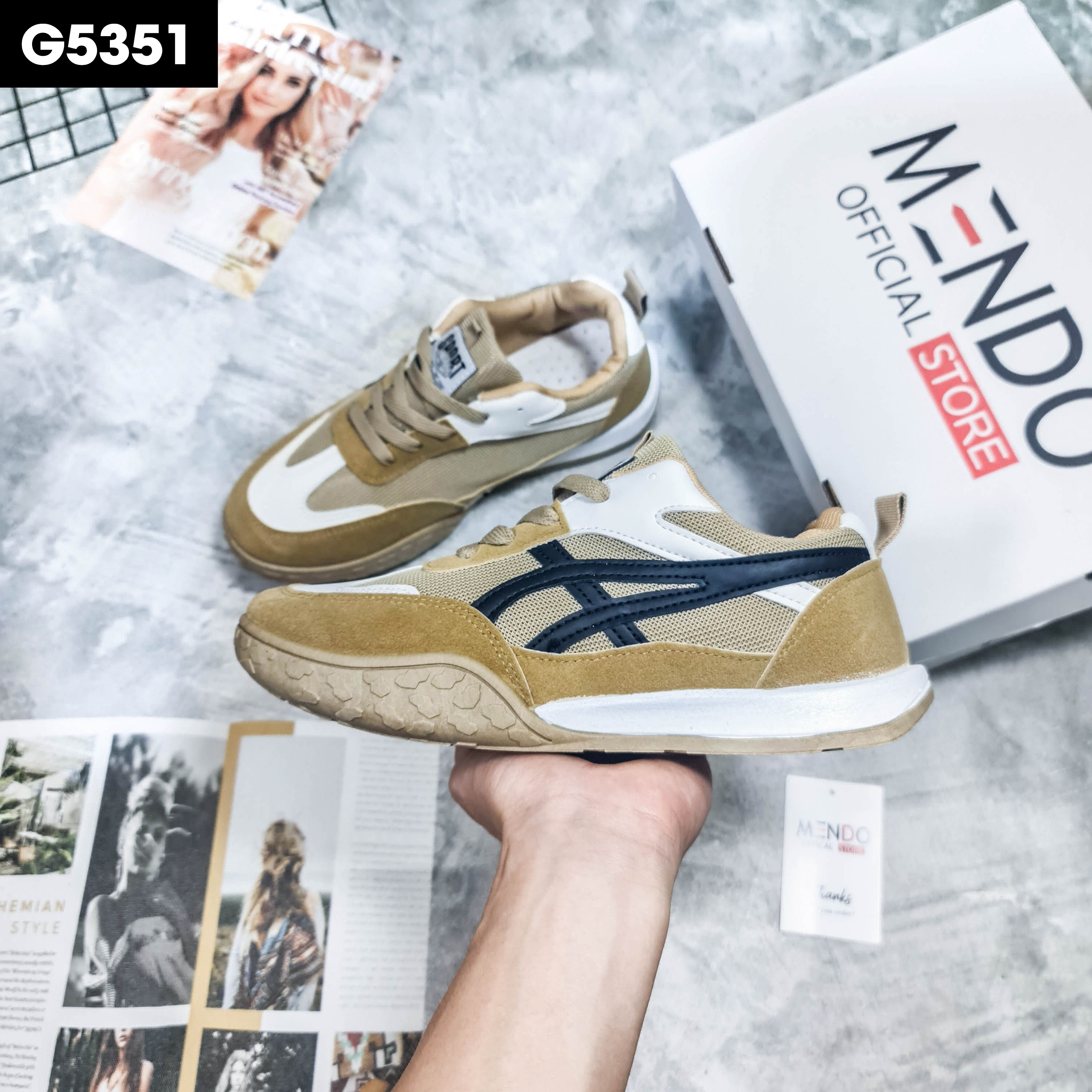 Giày Thể Thao Nam MENDO - Giày Sneaker Màu Trắng - Đen - Kaki, Giày Thể Thao Dáng Hàn Quốc, Phù Hợp Mọi Lứa Tuổi - G5346