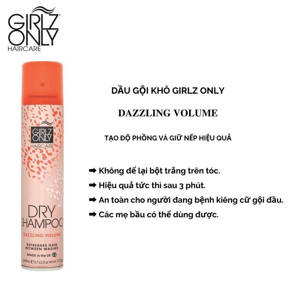 Dầu Gội Khô Giúp Tóc Sạch Dầu Và Bồng Bềnh Girlz Only Dry Shampoo 200ml - Dazzling Volume (Cam)