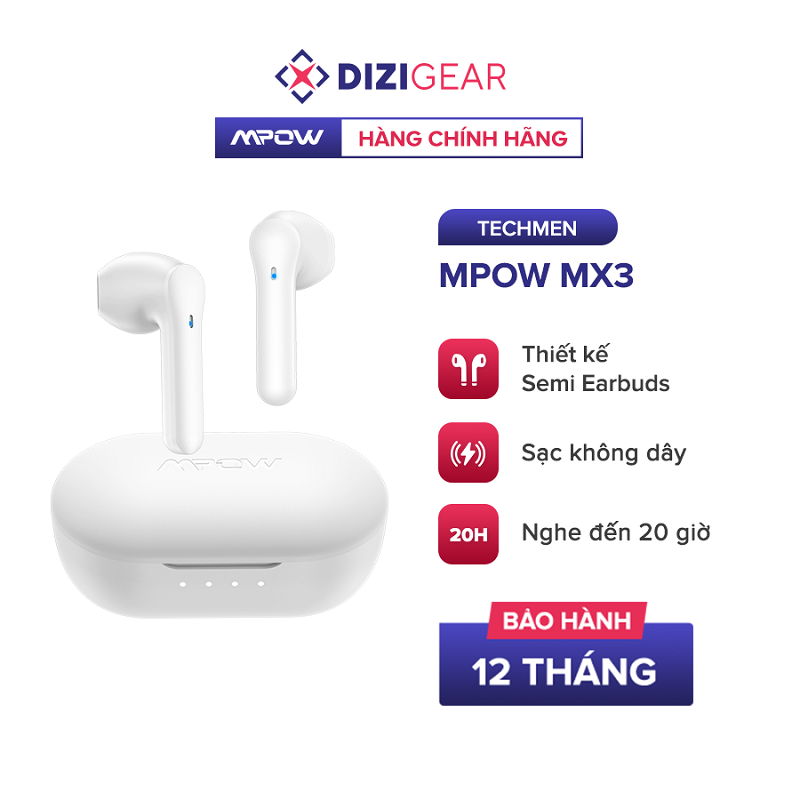 Tai Nghe True Wireless MPOW MX3, Sạc Không Dây, BT 5.0, Cảm Ứng, Kháng Nước IPX4, Nghe Đến 25H - Hàng Chính Hãng