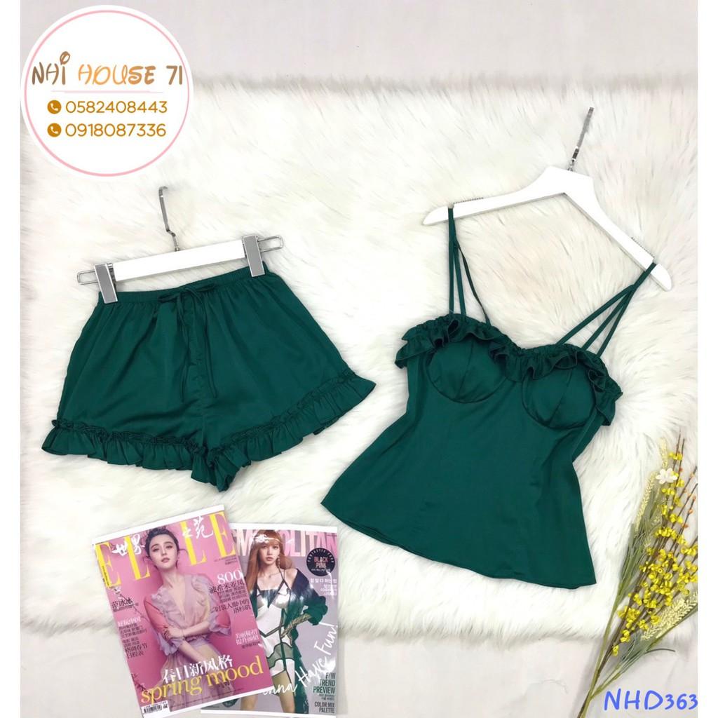 Set Bộ Ngủ Dây Lụa Tô Châu NHIHOUSE71 Quần Đùi Bèo Áo Sexy Dún Bèo Cúp Ngực Gợi Cảm Freesize Dưới 57kg