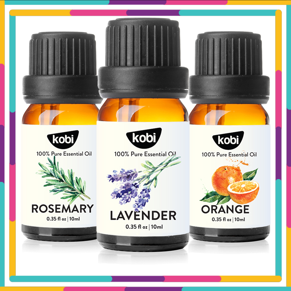 Combo Tinh Dầu Oải Hương Kobi + Tinh Dầu Hương Thảo Kobi + Tinh Dầu Cam Ngọt Kobi - Tinh Dầu Thiên Nhiên Nguyên Chất, Giúp Giảm Stress, Làm Thơm Phòng