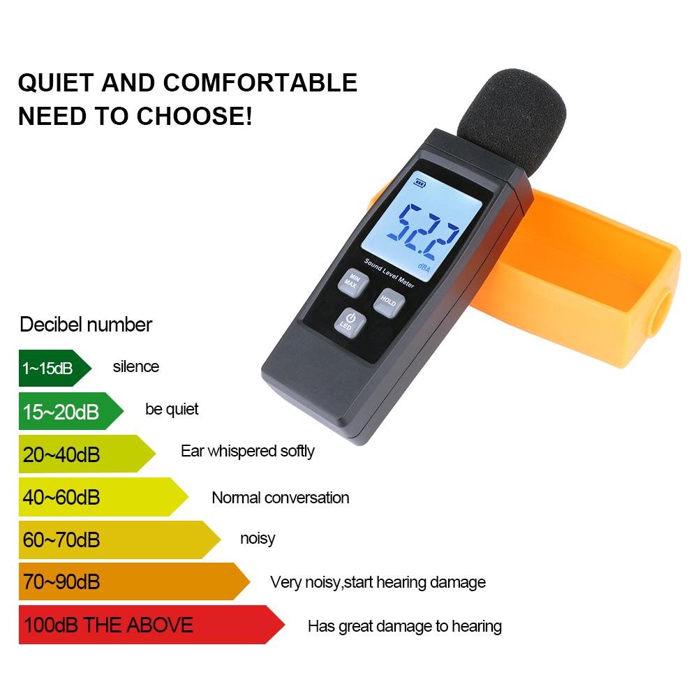 LCD Digital Sound Level Meter DB Meters 30-130dBA Noise Volume Measuring Tool Decibel Monitoring Tester with