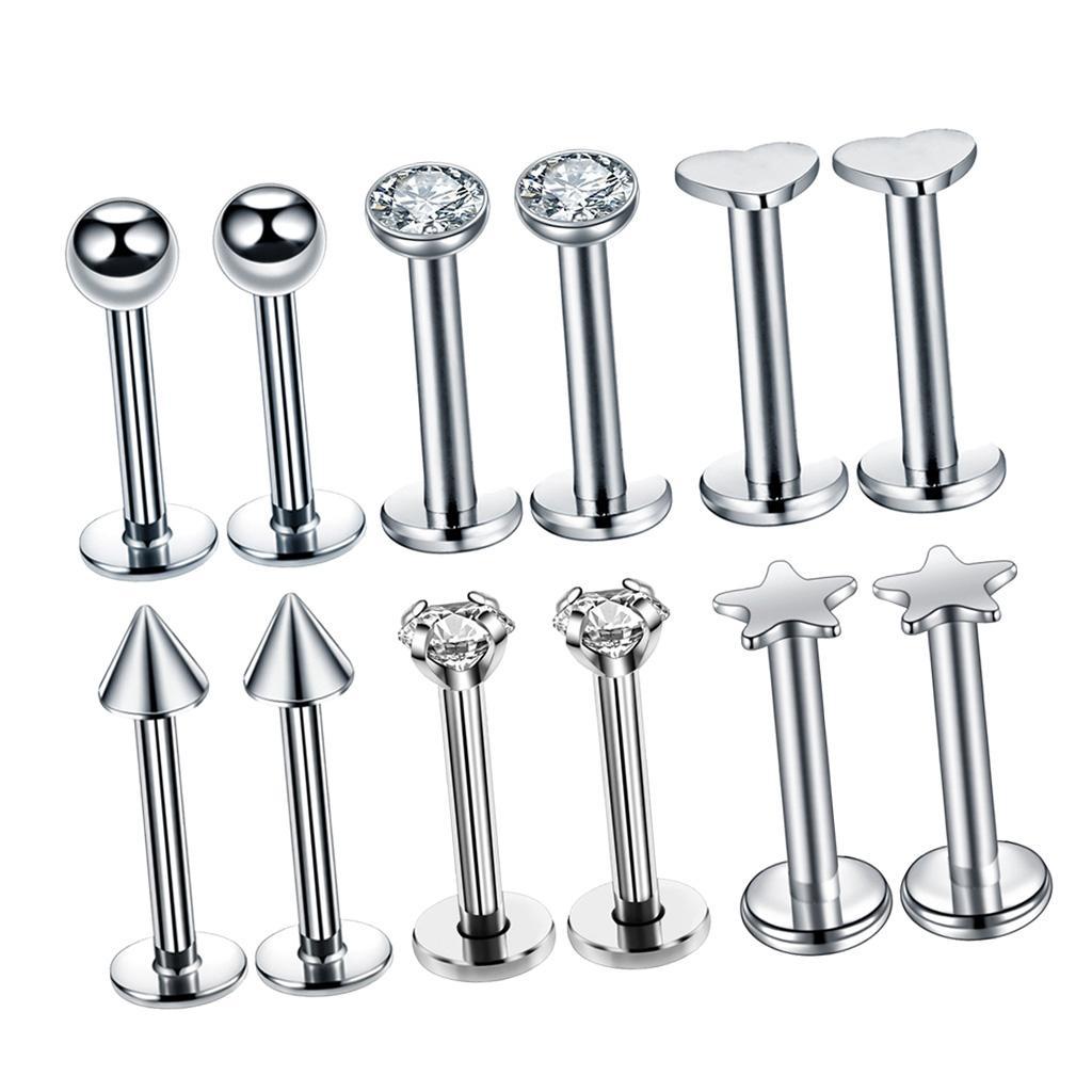 2-7pack 16G Steel Lip Bar Labret Lip Rings Tragus Stud Piercing Jewelry Silver