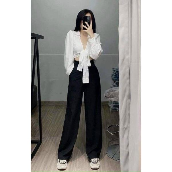 Quần ống rộng, quần ống rộng vải đũi cao cấp cạp cao nữ kéo dài chân D'Lily Store