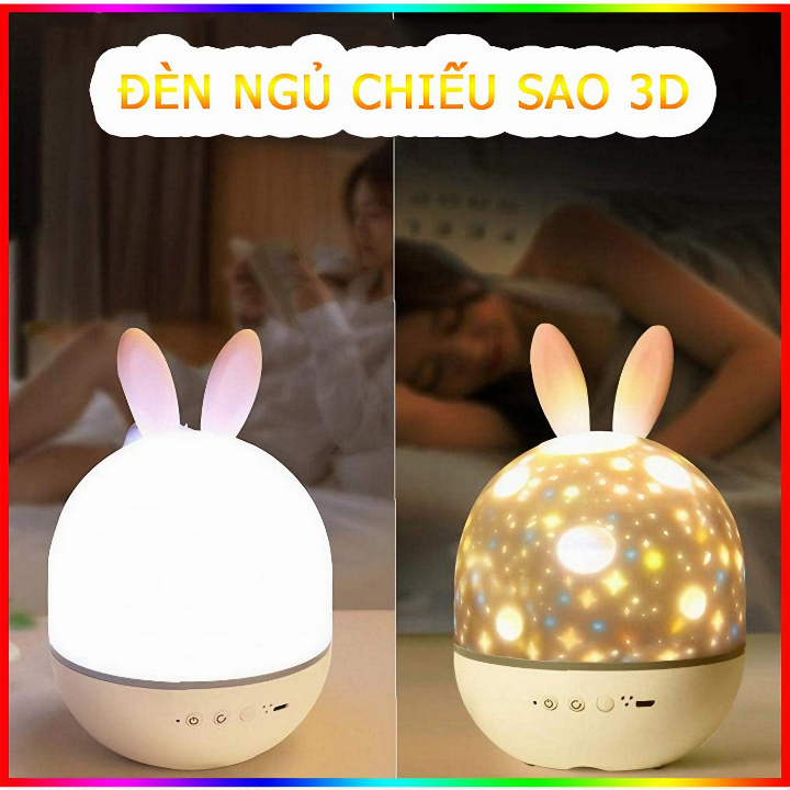 Đèn ngủ chiếu sao KG157 3D tai thỏ tự xoay 5 chế độ sáng cực đẹp, đèn led chiếu nghệ thuật trang trí phòng ngủ - Hàng chính hãng