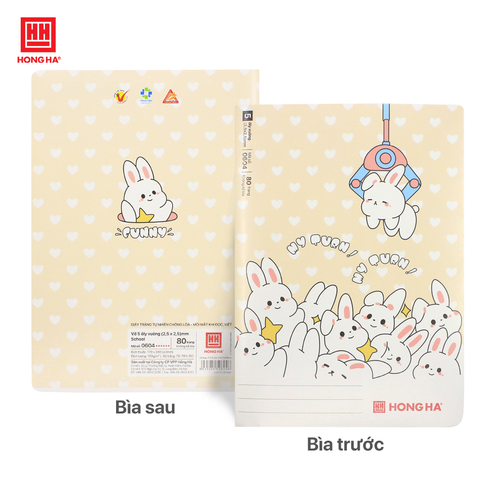 Vở 5 ô ly 80 trang Hồng Hà School Funny định lượng 100gsm - 0604