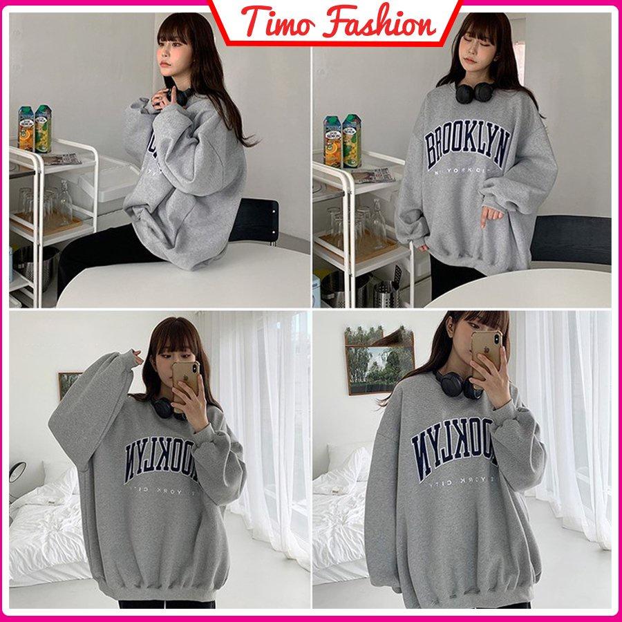 Áo Sweater nữ, Áo thu đông nữ nỉ lót bông Brooklyn form rộng unisex basic dễ phối đồ, phong cách Hàn Quốc AO039