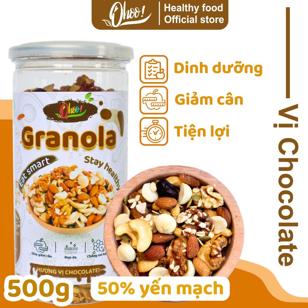 Ngũ Cốc Granola Dinh Dưỡng 3 Vị Mật ong - Matcha - Chocolate, 50% Yến Mạch, Đồ Ăn Vặt Healthy Hỗ Trợ Ăn Kiêng, 500gr