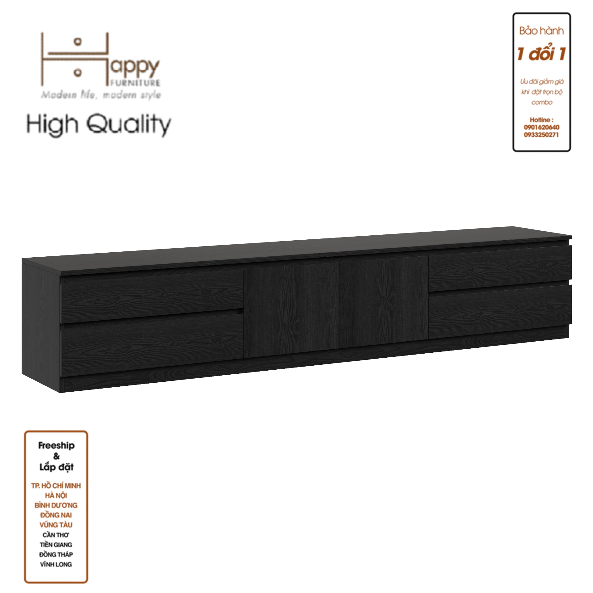 [Happy Home Furniture] OLA , Kệ TV 4 ngăn kéo - 2 cánh mở , 220cm x 40cm x 42cm ( DxRxC), KTV_022