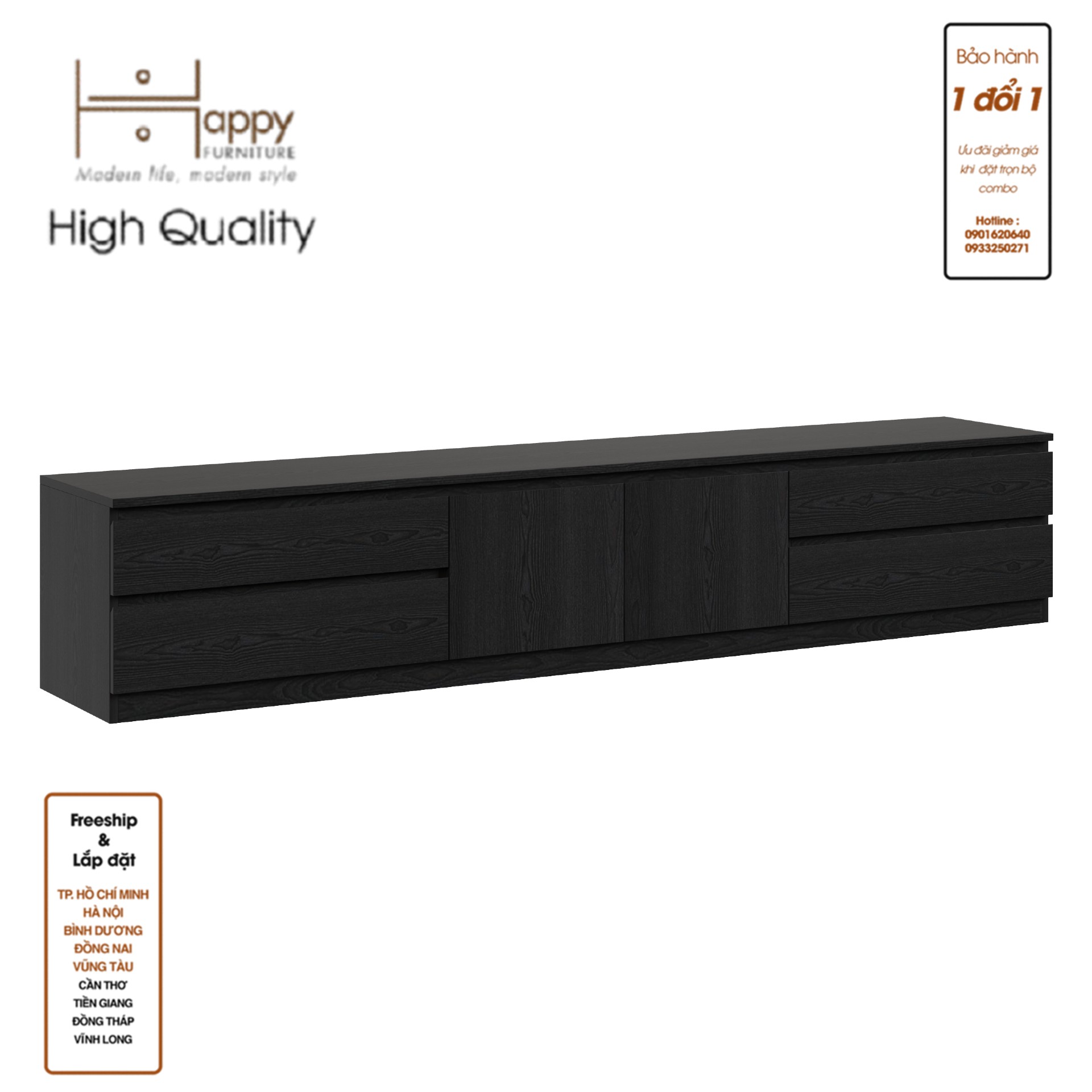 OLA , Kệ TV 4 ngăn kéo - 2 cánh mở , 220cm x 40cm x 42cm , KTV_022