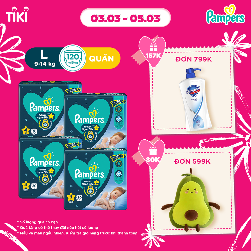 Combo 4 Gói Tã Quần PAMPERS Ngủ Ngon L30/XL26/XXL22 x4