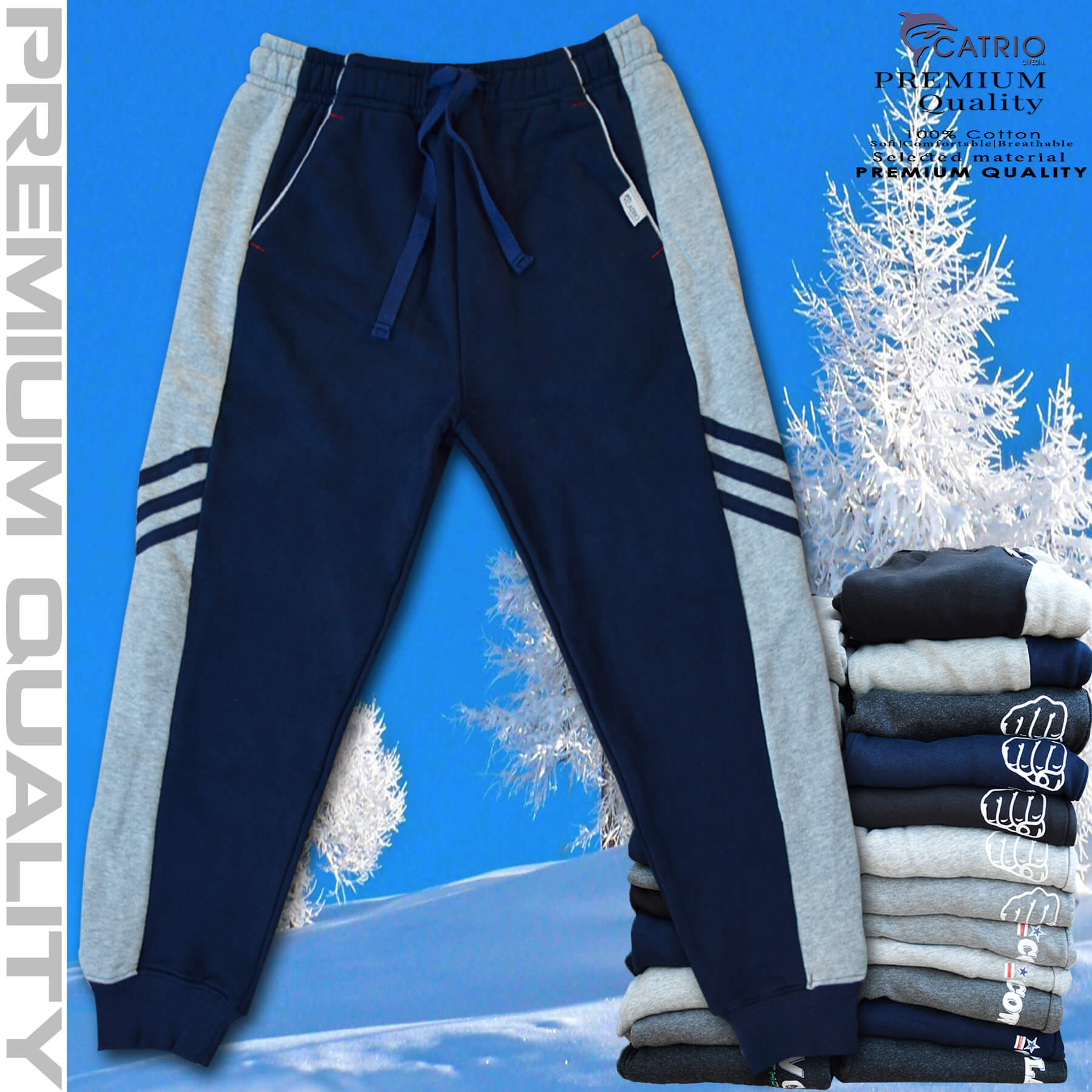 Quần dài bé trai vải 100% cotton PHỐI SƯỜN màu NAVY pha XÁM là quần nỉ trẻ em CATRIO từ 9 tuổi đến 18 tuổi phù hợp thời tiết se lạnh mùa thu đông với kiểu dáng thể thao tuyệt đẹp