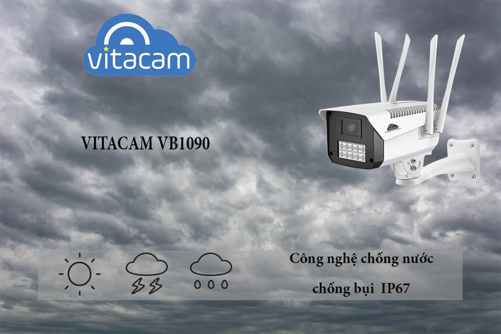 CAMERA IP WIFI NGOÀI TRỜI VITACAM VB1090 - 3MPX ULTRA HD 1080 - Ban đêm có màu - Hàng Nhập khẩu