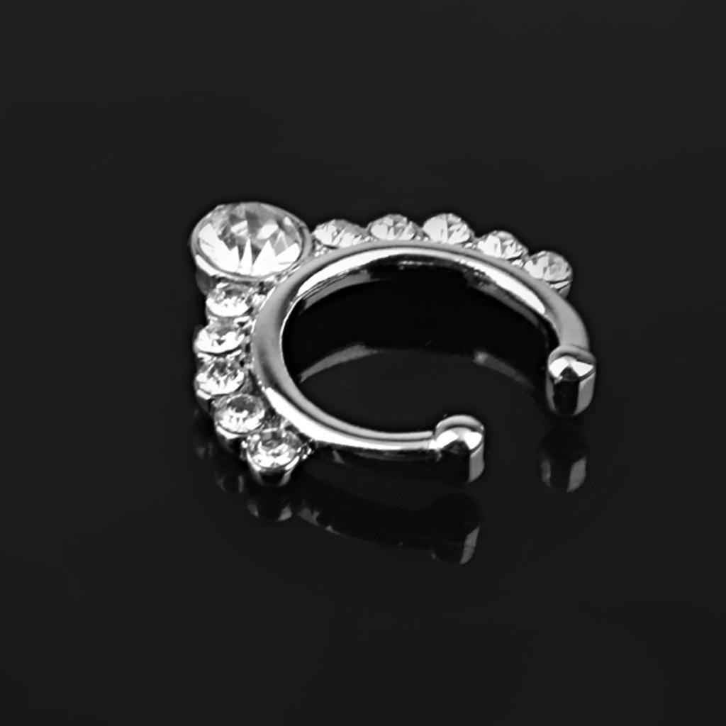 Crystal Rhinestone Fake Septum Clicker Non Piercing Hanger Clip On Nose Ring