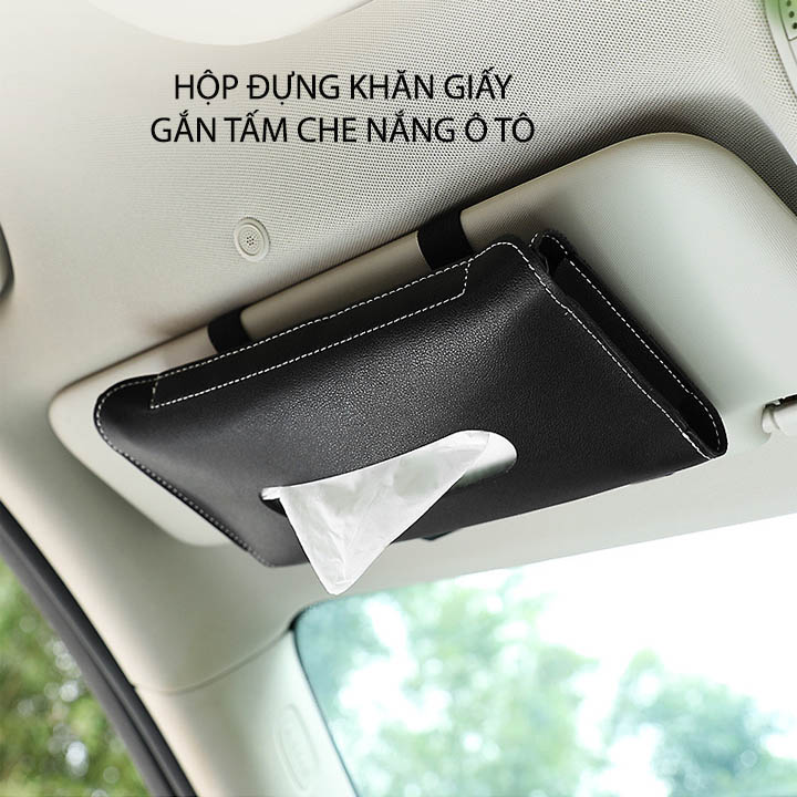 Hộp đựng khăn giấy gắn tấm che nắng ô tô, bằng da PU