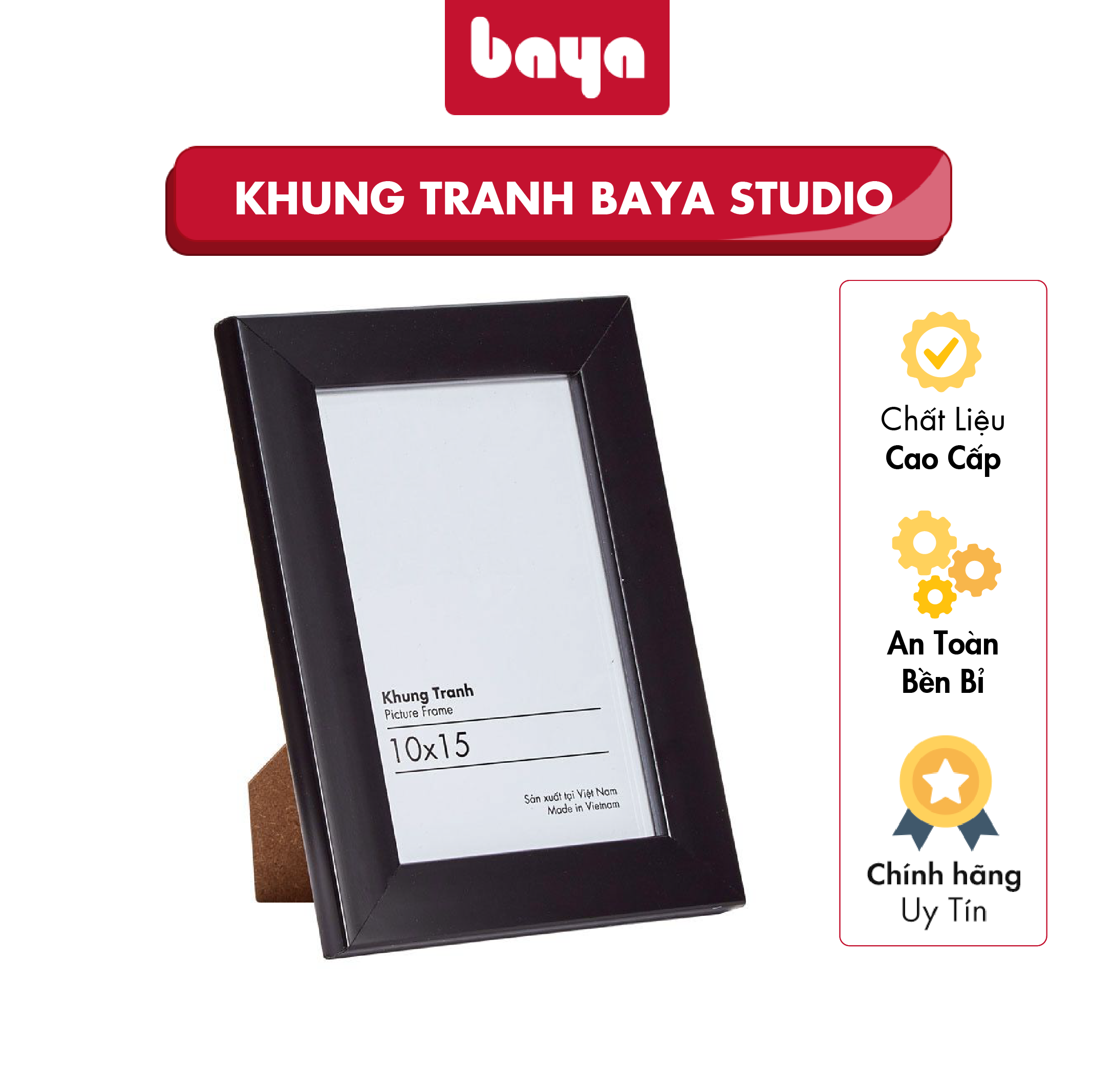 Khung Ảnh Để Bàn Bằng Gỗ BAYA STUDIO Khung Ảnh Có Thiết Kế Tối Giản Với Chất Liệu Gỗ Phủ Sơn Đen Sang Trọng , Phù Hợp Với Hình Có Kích Thước 10cmx15cm 1087673