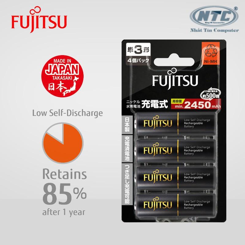 Vỉ 4 pin sạc AA Fujitsu 2450mAh made in JAPAN - nội địa Nhật Bản (đen)