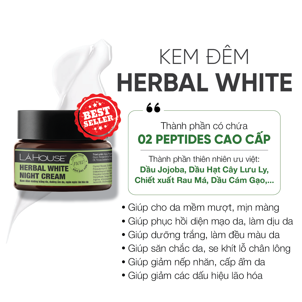 Kem Đêm Dưỡng Trắng Da Lá House Herbal White Night Cream 10Ml30Ml - 10Ml