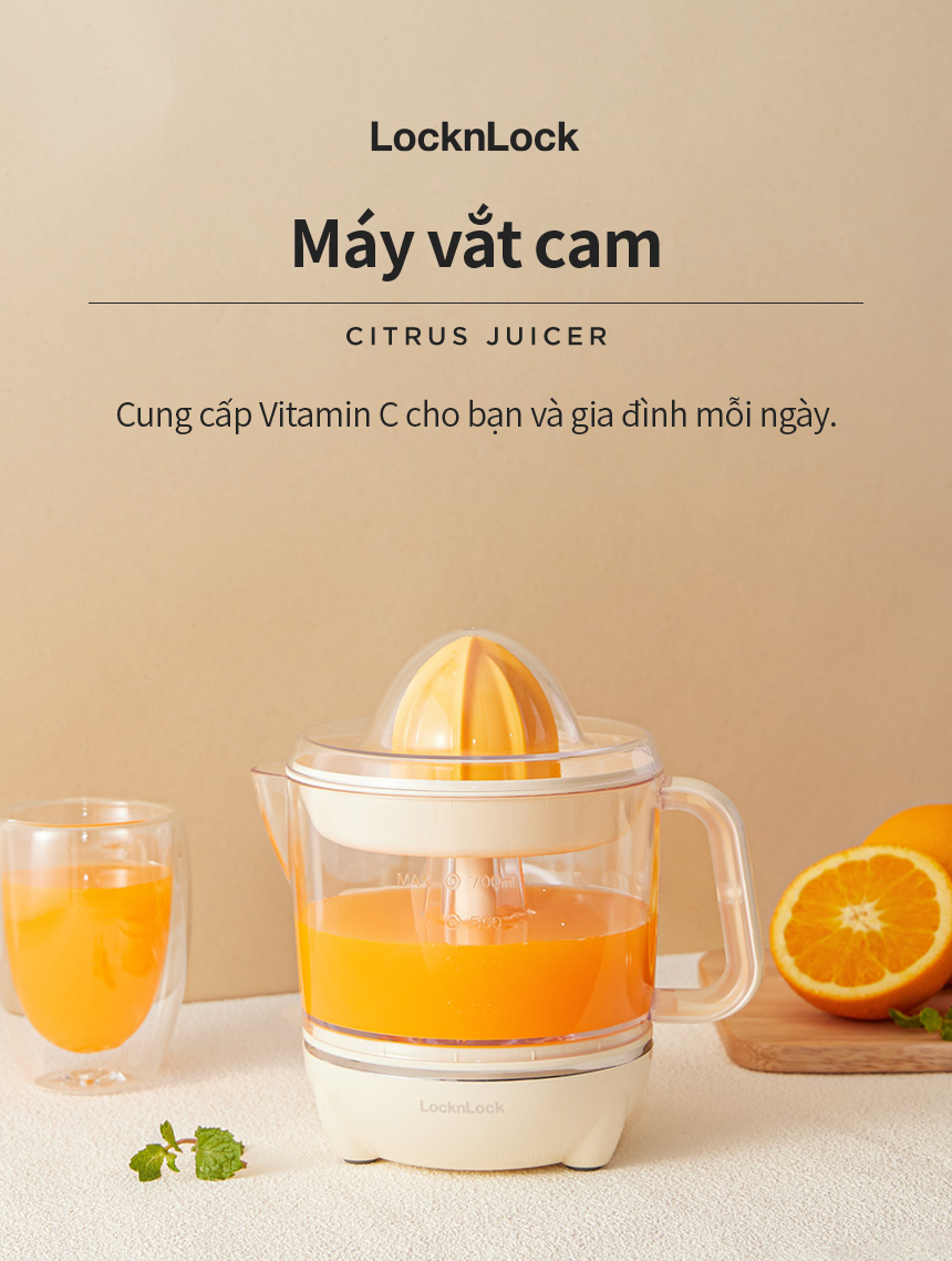 Máy Vắt Cam Lock&amp;Lock 700ml màu trắng ngà EJJ231IVY - Hàng Chính Hãng, Xoay Ép 2 Chiều Cho Nhiều Nước Cam, Bảo Hành 24 Tháng - JoyMall