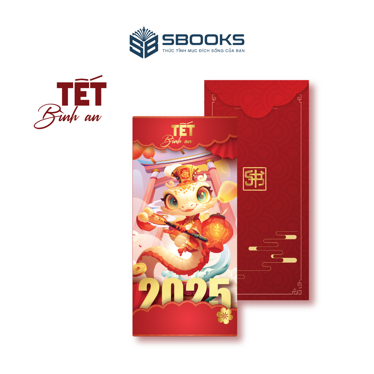 Combo 5 Cái Bao Lì Xì Thiết Kế Họa Tiết Hình Rắn 2025 Giấy Cứng C150 Siêu Dày Dặn - SBOOKS