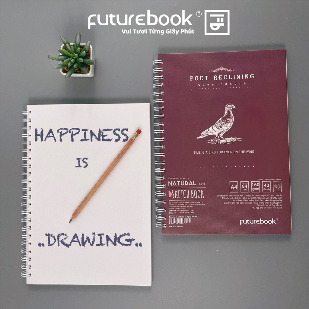 FUTUREBOOK -Tập Vẽ Ký Họa (Sketchbook ) Natural Khổ A4_ Khổ A3 – Định Lượng 160Gsm – 40Tờ.  (Giao mẫu ngẫu nhiên)