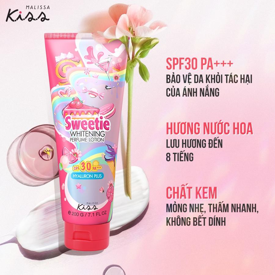 Dưỡng Ẩm Chống Nắng Hương Nước Hoa Malissa Kiss Whitening Perfume Lotion SPF30 Pa+++ Sweetie 200g