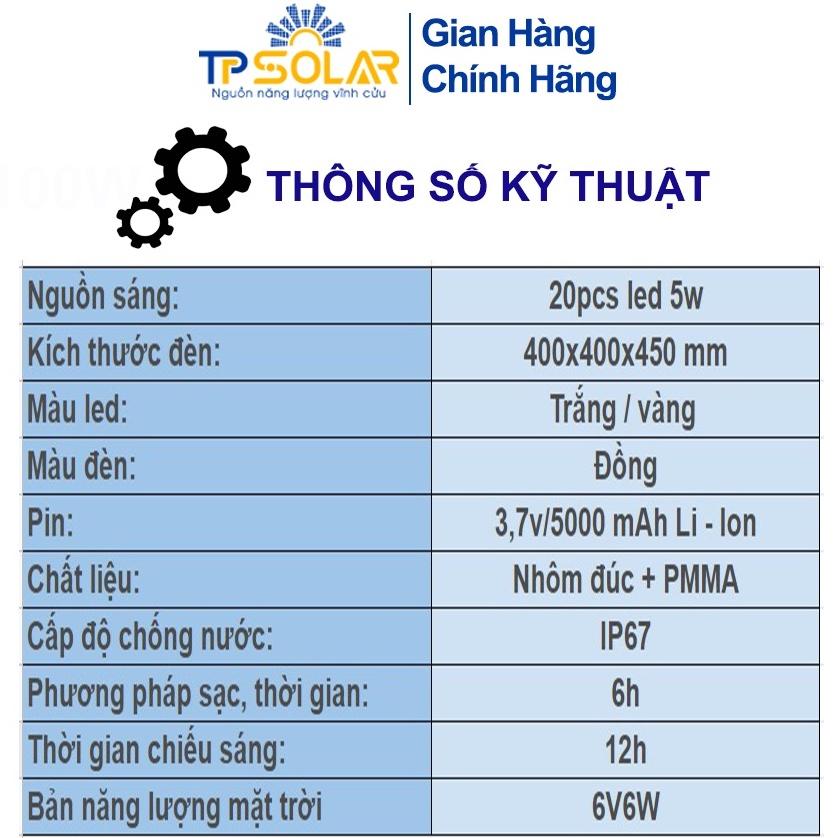 Đèn Trụ Cổng Vuông Có Mái Năng Lượng Mặt Trời TP Solar TP-Z06 40x40x45cm Thiết Kế Sang Trọng, Chống Nước