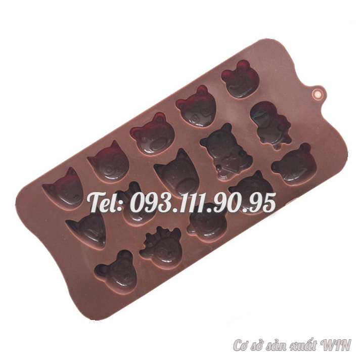 Khuôn silicon làm rau câu, socola 15 con ếch, gấu, heo, thỏ – Mã số 1257