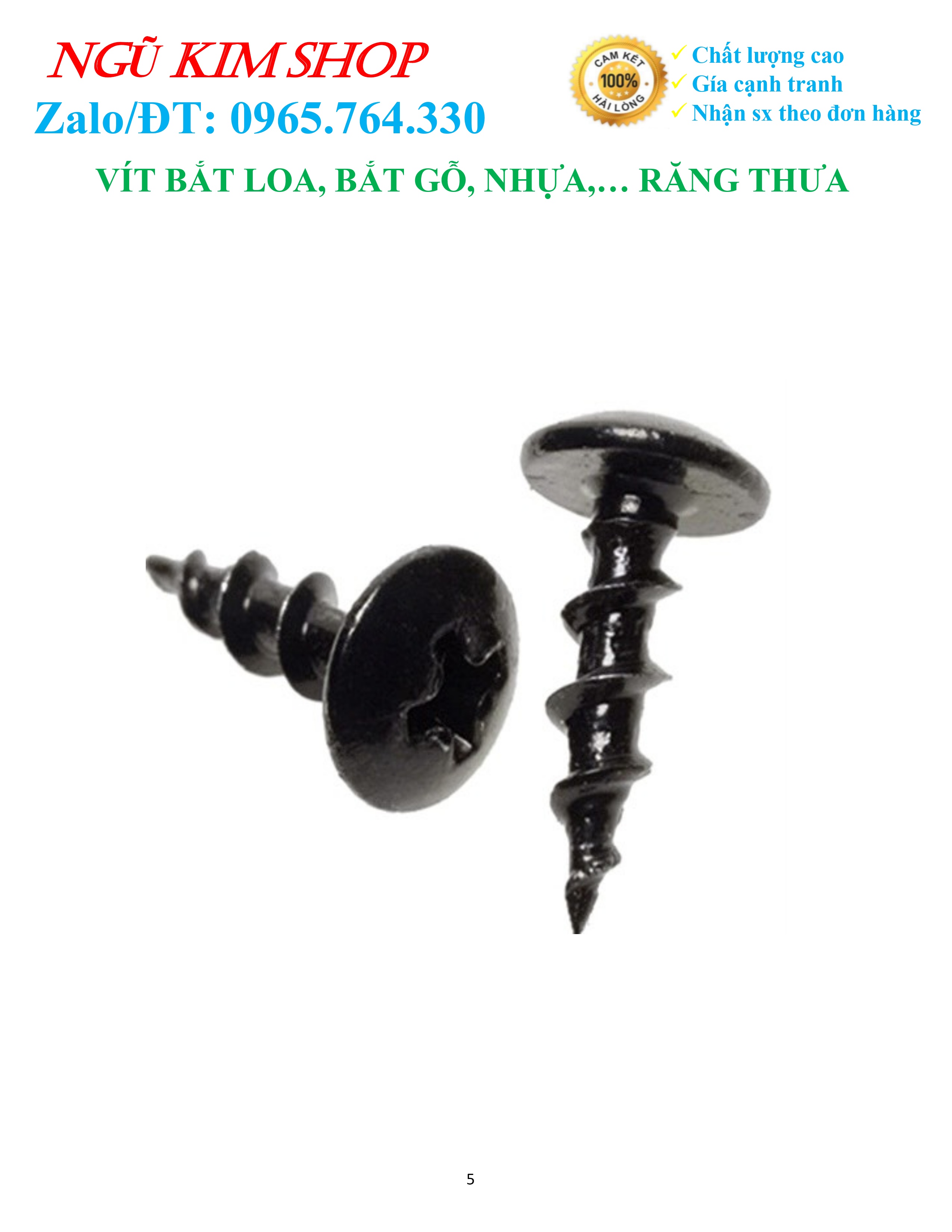 VÍT BẮT LOA M4 x L RĂNG THƯA MẠ ĐEN