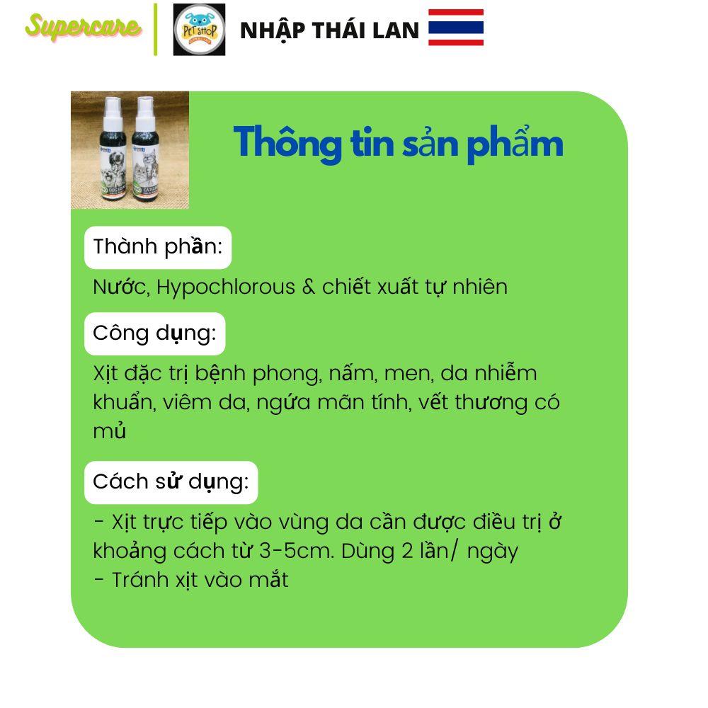 Xịt Ghẻ ,Nấm , Viêm Da Chó Mèo 100ml Hàng Nhập Thái Lan