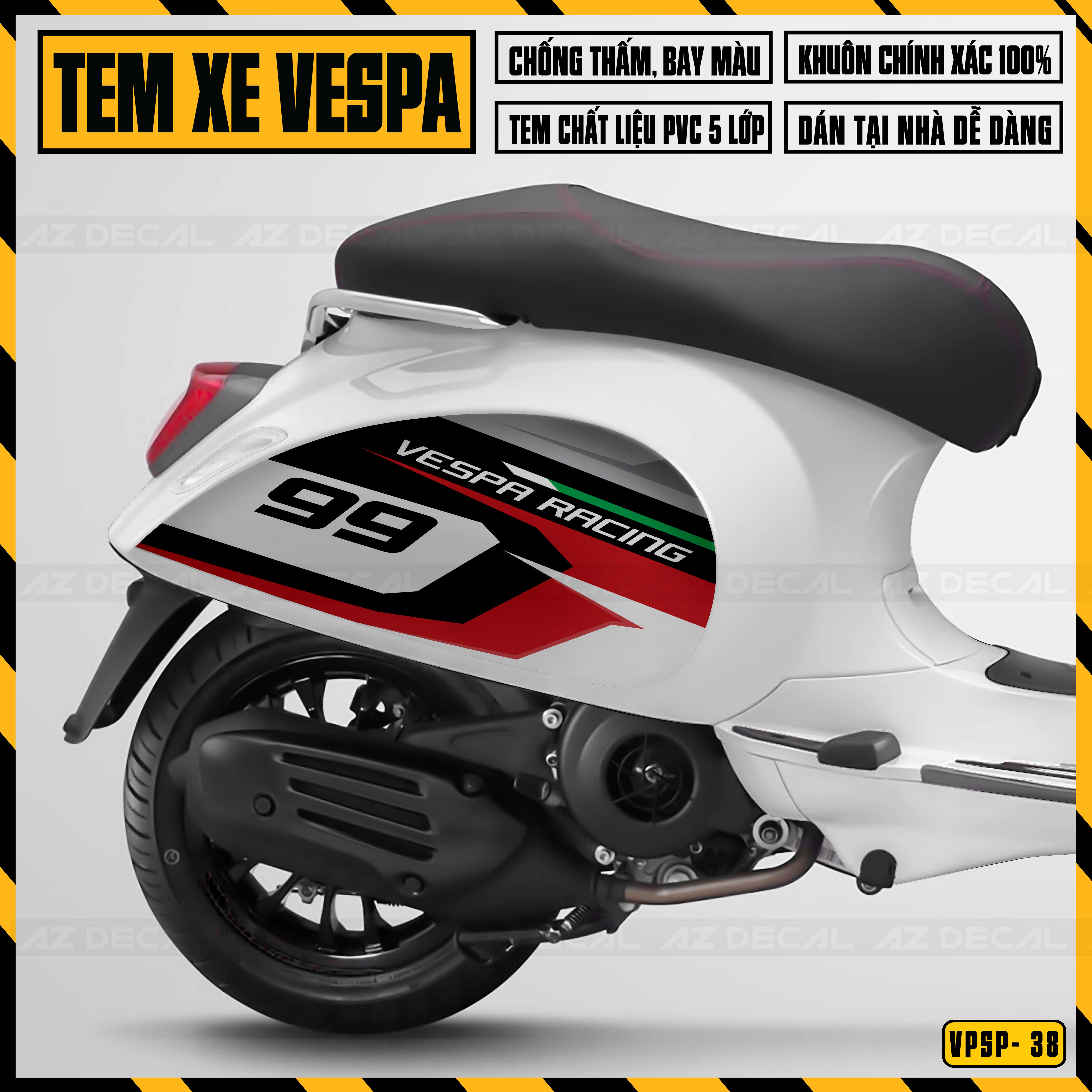 Decal Chế Dán Xe Vespa Sprint / Primavera Mẫu Vespa Racing 99 | VP38 | Tem Rời Chống Nước, Cắt Sẵn Dễ Dán